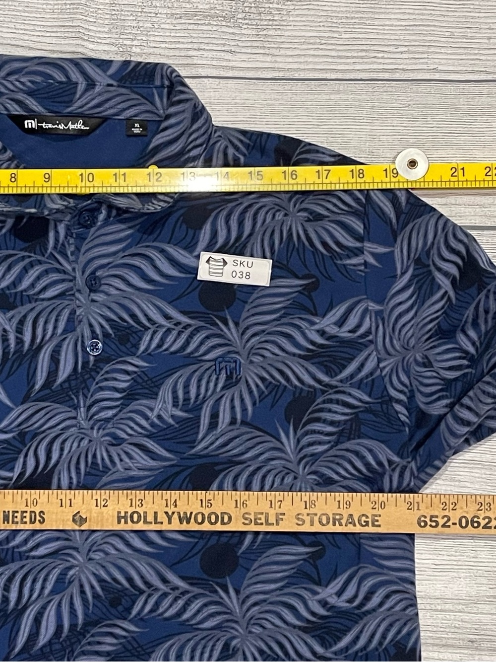 TravisMathew Mountain Down Tropical Palm Print Golf Polo Blue Performance XL - Picture 4 of 6